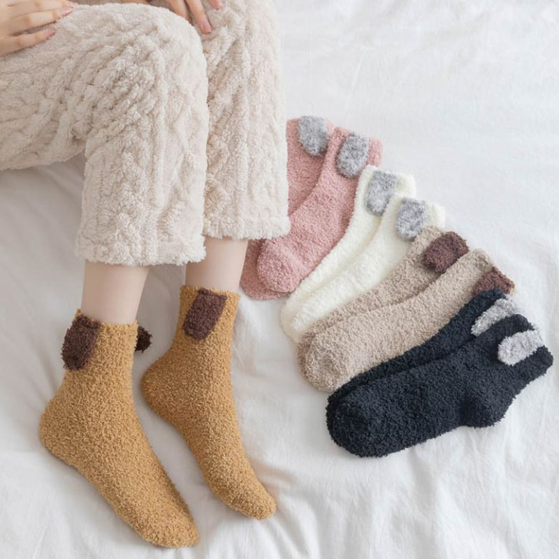 جوراب های مخمل مرجانی سه بعدی ژاپنی برای جوراب های نیمه مخملی خانه دختران