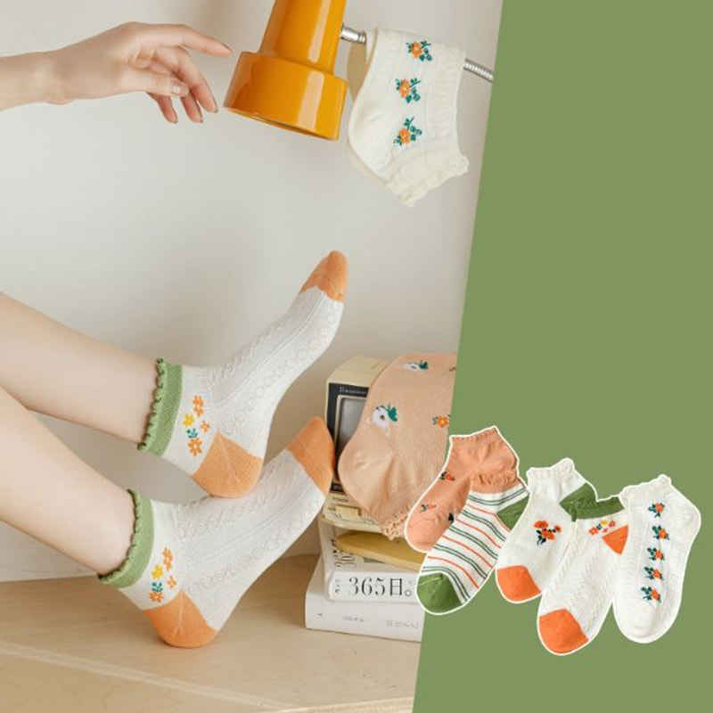 جوراب های کوتاه پنبه خالص تیره ژاکارد سفید برای دختران جوراب های کوتاه پنبه خالص تیره ژاکارد سفید برای دختران